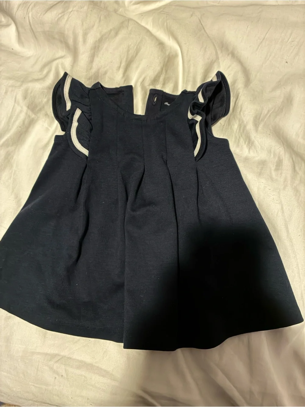Ralph Lauren Navy Blue Ruffle Sleeve Dress with White Trim